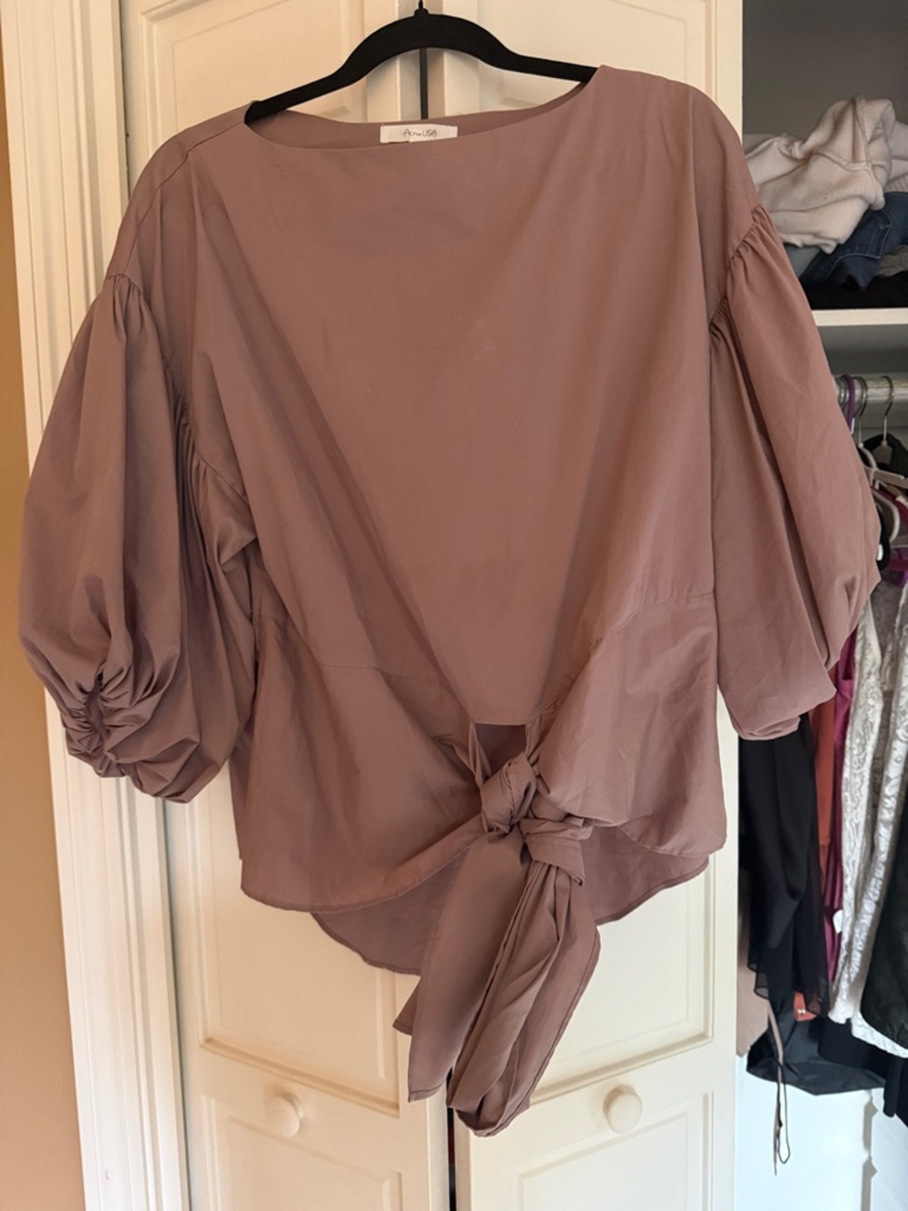 Active USA Mauve Tie-Front Balloon Sleeve Blouse